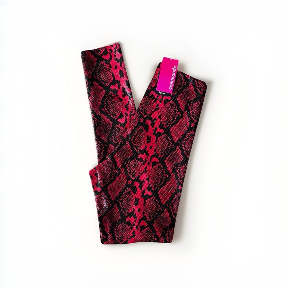 Commando Size M Red Black Snake Print Faux Leather Leggings - Picture 5 of 9